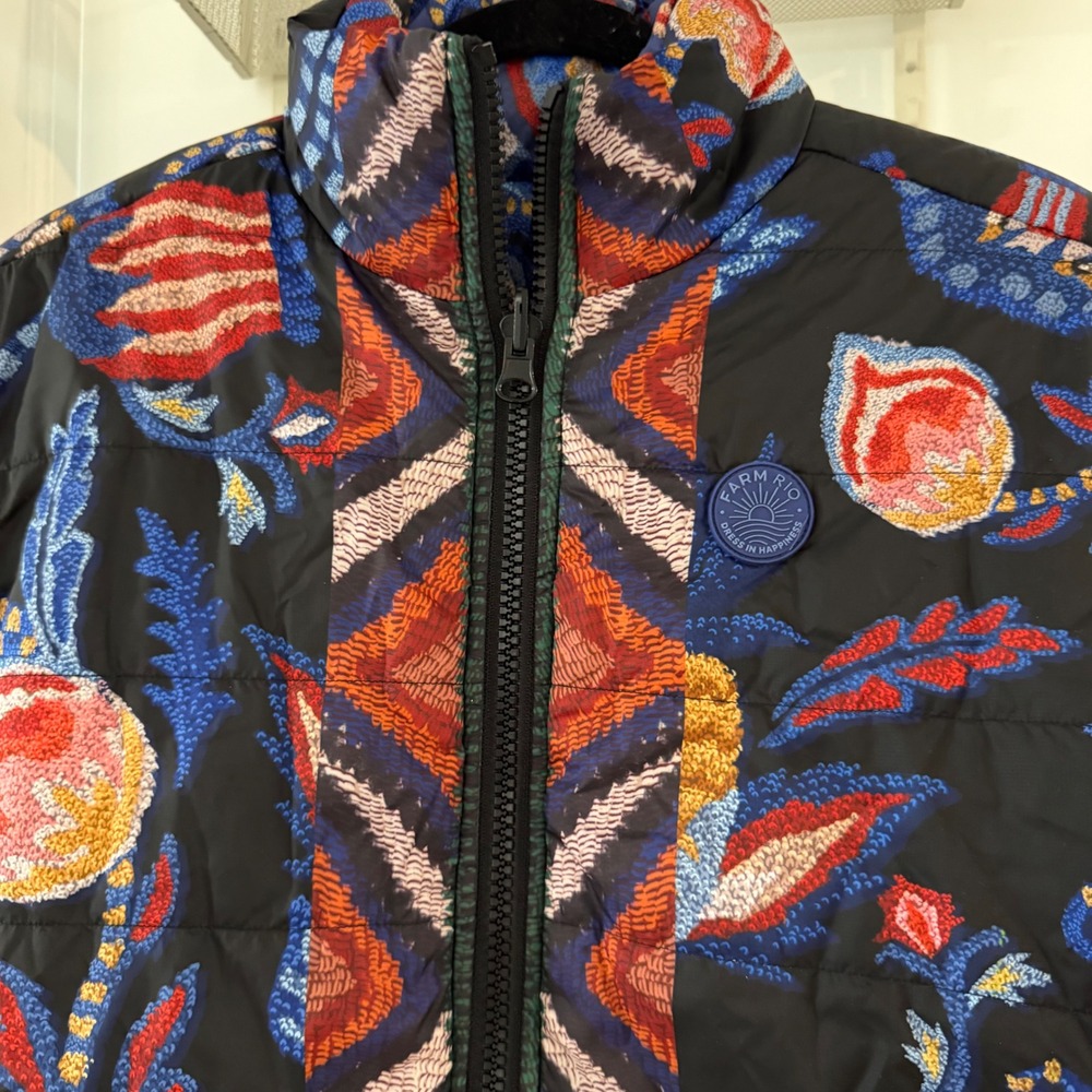 Farm Rio Black Sunset Tapestry Reversible Puffer Kimono Jacket XS BohoMaximalist - Picture 9 of 12